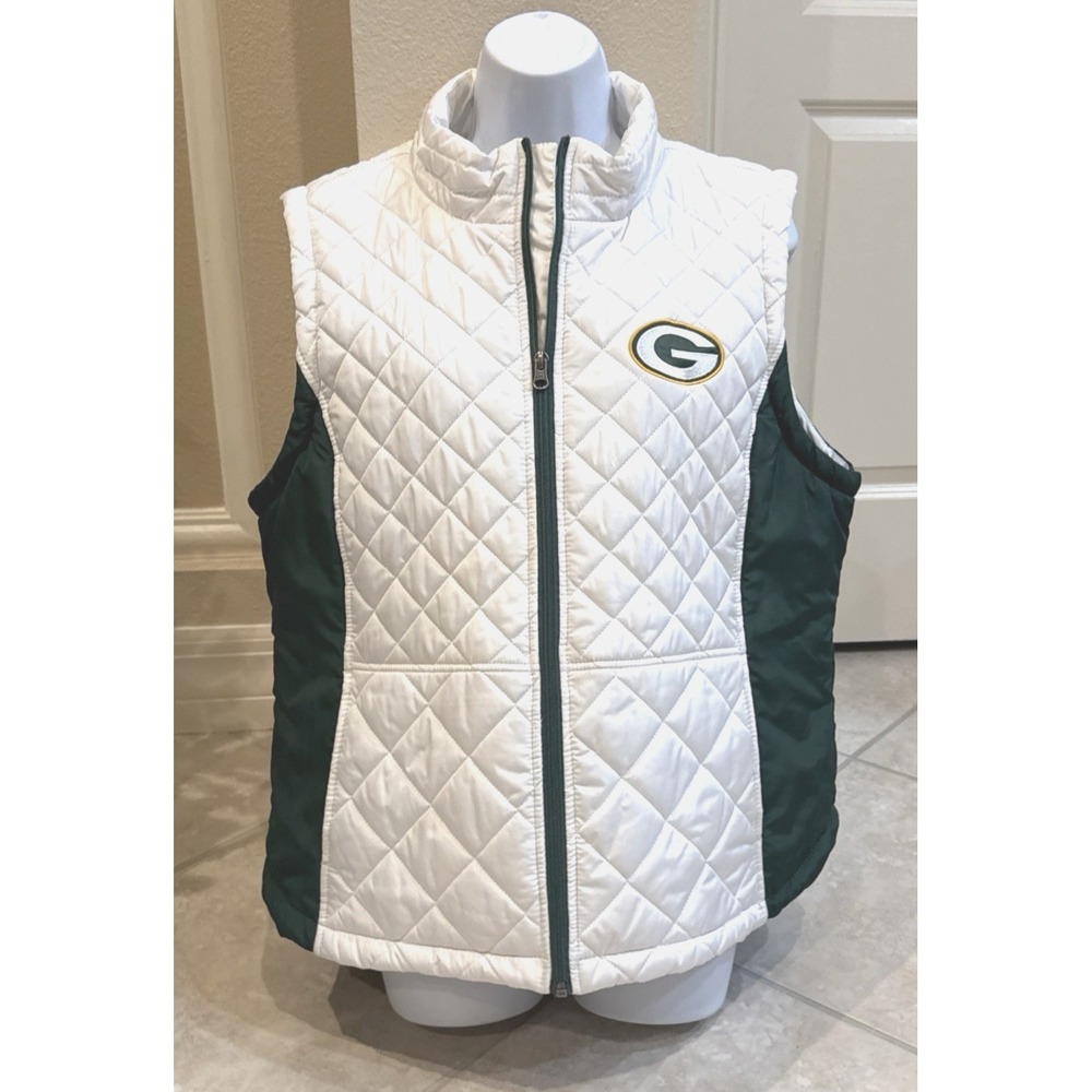 Green Bay Packers‎ Quilted Puffer Vest NFL Team Apparel Woman Sz XXL White Green